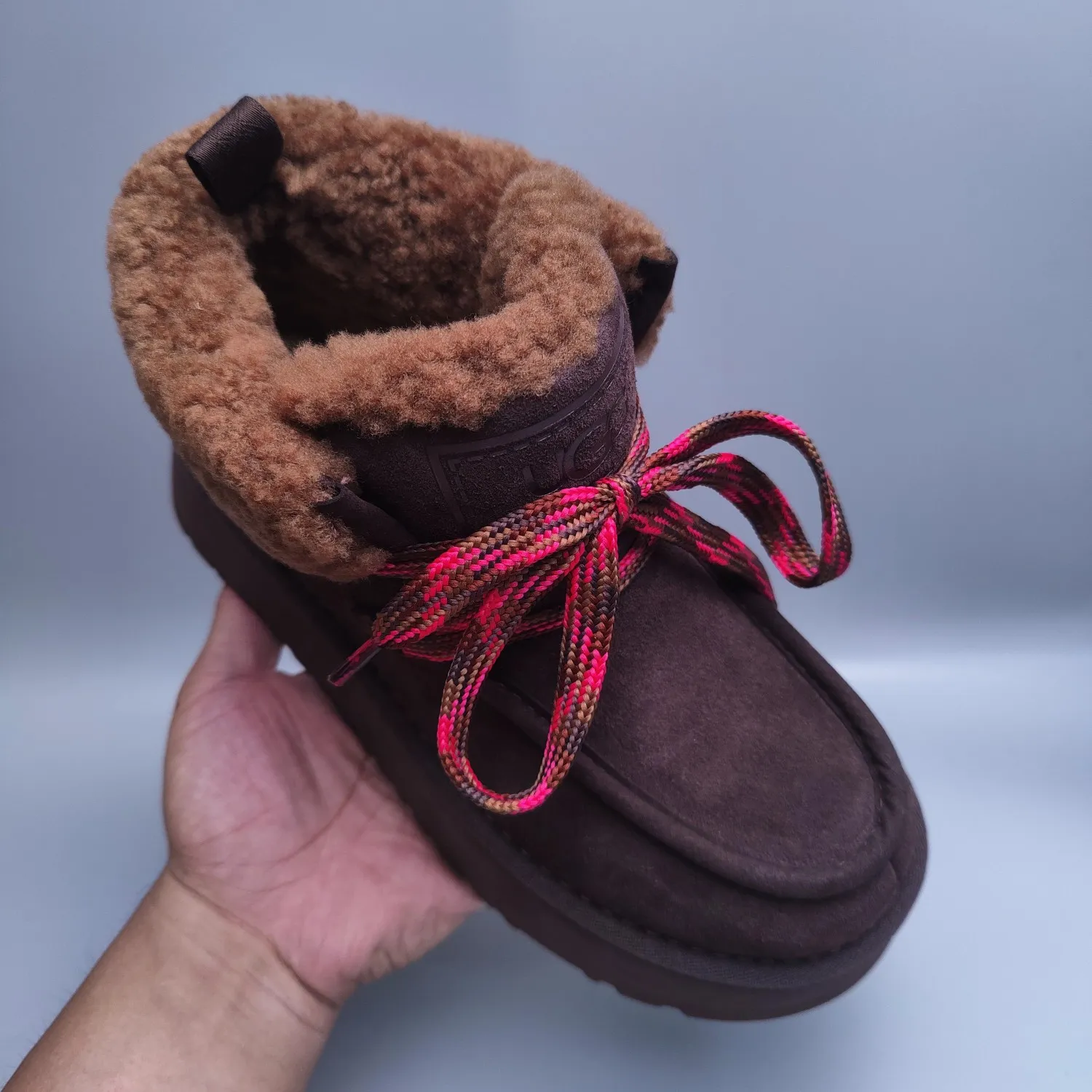 💰560 UGG sheepskin all-in-one snow boots 3954 thick-soled lace-up women's boots Color: Maroon Black Chocolate Brown Gray Size: 35-41